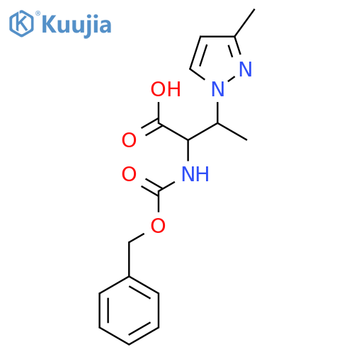 2-{(benzyloxy)carbonylamino}-3-(3-methyl-1H-pyrazol-1-yl)butanoic acid structure