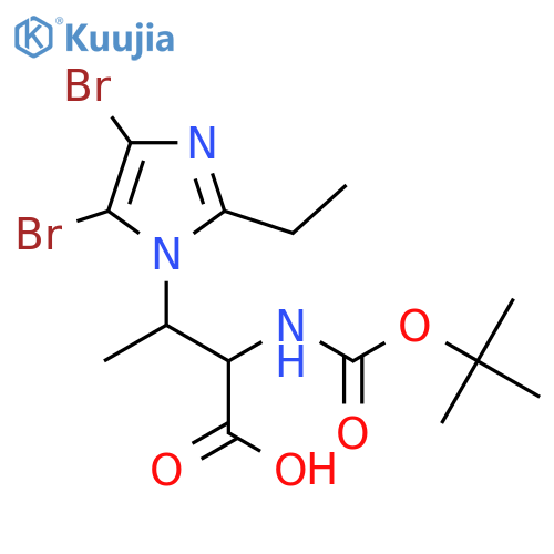 2-{(tert-butoxy)carbonylamino}-3-(4,5-dibromo-2-ethyl-1H-imidazol-1-yl)butanoic acid structure