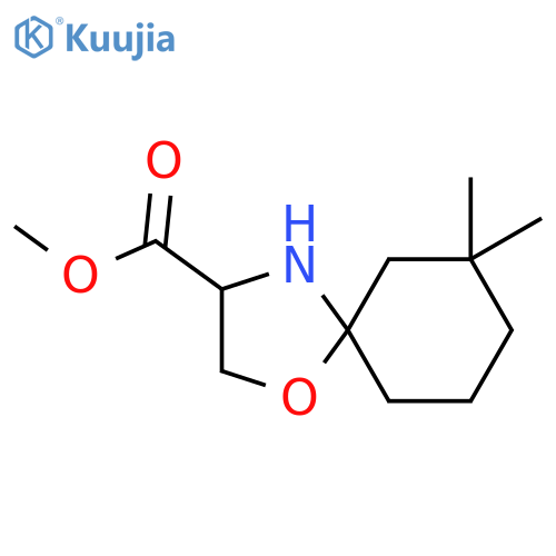 1-Oxa-4-azaspiro[4.5]decane-3-carboxylic acid, 7,7-dimethyl-, methyl ester structure
