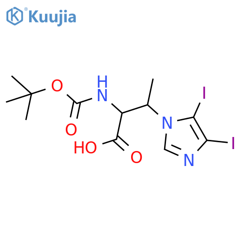 2-{(tert-butoxy)carbonylamino}-3-(4,5-diiodo-1H-imidazol-1-yl)butanoic acid structure