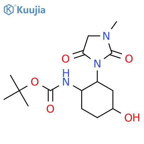tert-butyl N-[4-hydroxy-2-(3-methyl-2,5-dioxoimidazolidin-1-yl)cyclohexyl]carbamate structure