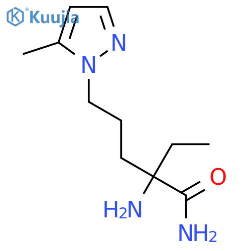 2-amino-2-ethyl-5-(5-methyl-1H-pyrazol-1-yl)pentanamide structure