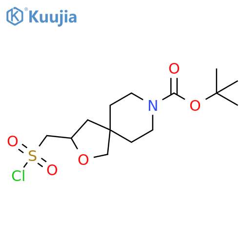 2-Oxa-8-azaspiro[4.5]decane-8-carboxylic acid, 3-[(chlorosulfonyl)methyl]-, 1,1-dimethylethyl ester structure