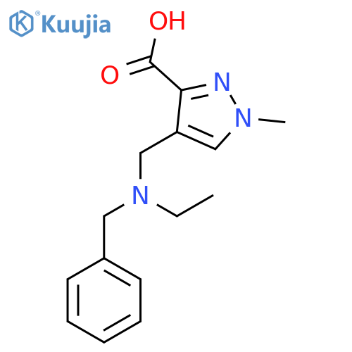 4-{[benzyl(ethyl)amino]methyl}-1-methyl-1H-pyrazole-3-carboxylic acid structure