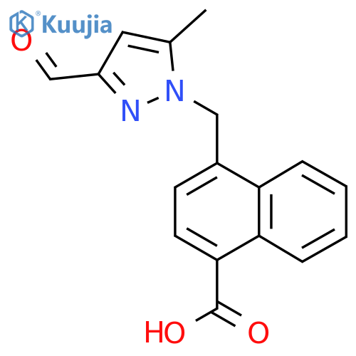 4-[(3-formyl-5-methyl-1H-pyrazol-1-yl)methyl]naphthalene-1-carboxylic acid structure