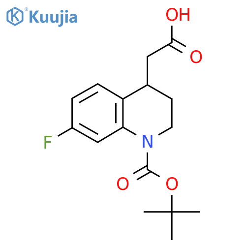 2-{1-(tert-butoxy)carbonyl-7-fluoro-1,2,3,4-tetrahydroquinolin-4-yl}acetic acid structure