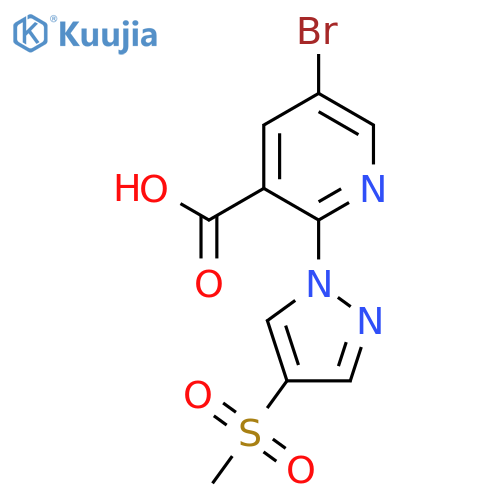 5-bromo-2-(4-methanesulfonyl-1H-pyrazol-1-yl)pyridine-3-carboxylic acid structure