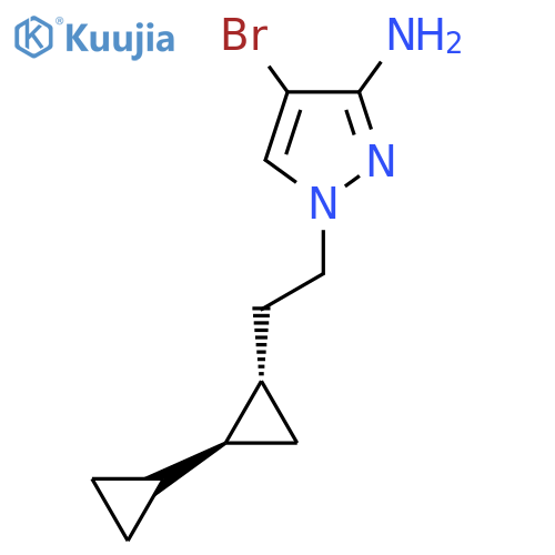 rac-4-bromo-1-{2-(1R,2R)-2-cyclopropylcyclopropylethyl}-1H-pyrazol-3-amine structure