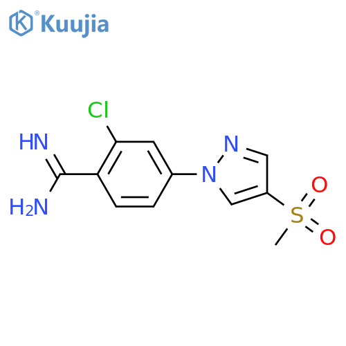 2-chloro-4-(4-methanesulfonyl-1H-pyrazol-1-yl)benzene-1-carboximidamide structure