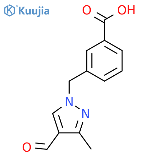 3-[(4-formyl-3-methyl-1H-pyrazol-1-yl)methyl]benzoic acid structure