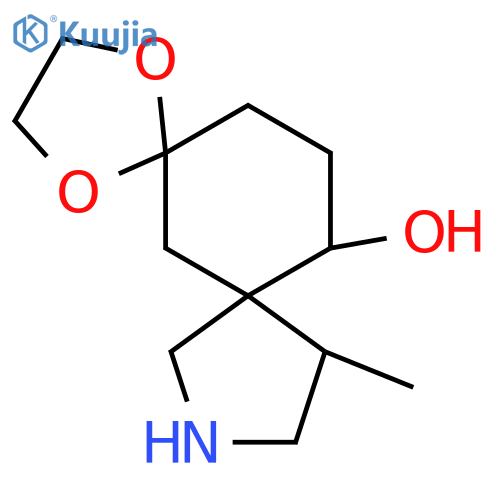 11-methyl-1,4-dioxa-9-azadispiro4.1.4^{7}.3^{5}tetradecan-12-ol structure