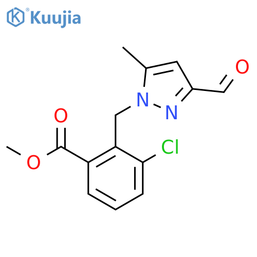 methyl 3-chloro-2-[(3-formyl-5-methyl-1H-pyrazol-1-yl)methyl]benzoate structure