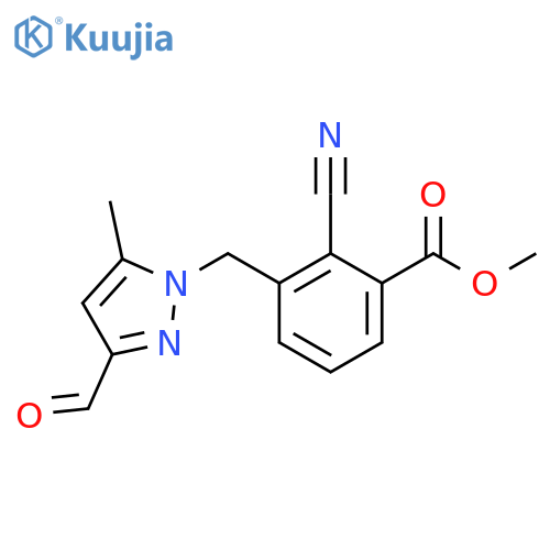 methyl 2-cyano-3-[(3-formyl-5-methyl-1H-pyrazol-1-yl)methyl]benzoate structure