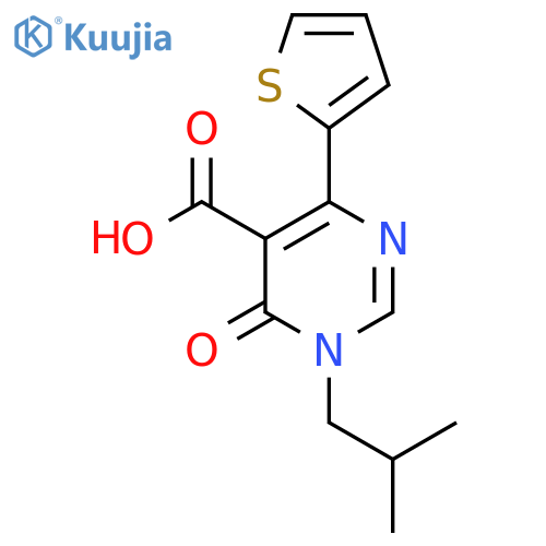 1-(2-methylpropyl)-6-oxo-4-(thiophen-2-yl)-1,6-dihydropyrimidine-5-carboxylic acid structure