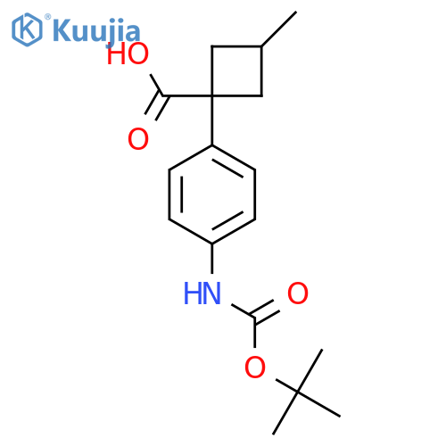 3-Methyl-1-[4-[(2-methylpropan-2-yl)oxycarbonylamino]phenyl]cyclobutane-1-carboxylic acid structure