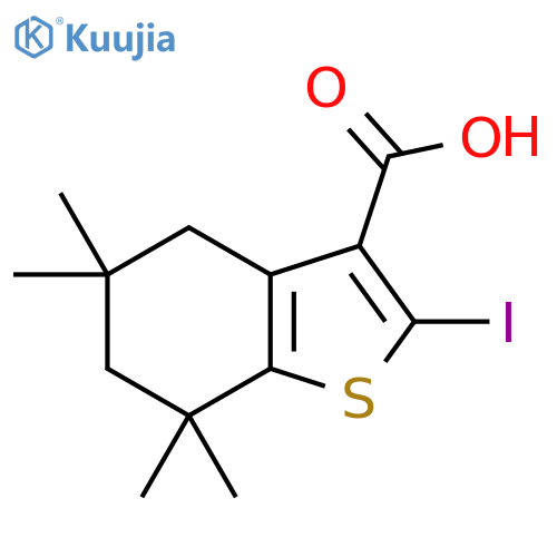 2-iodo-5,5,7,7-tetramethyl-4,5,6,7-tetrahydro-1-benzothiophene-3-carboxylic acid structure
