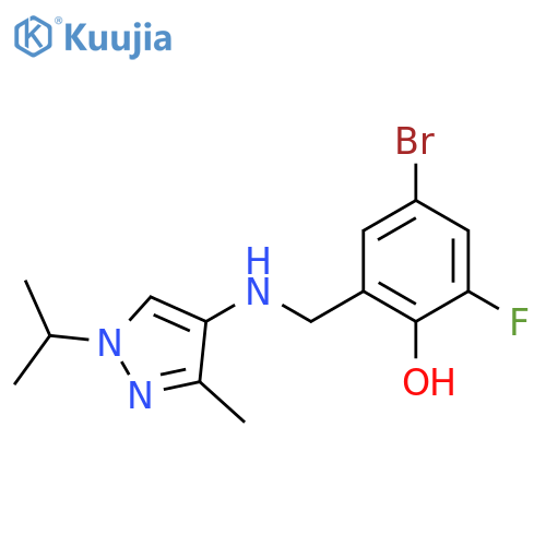 4-bromo-2-fluoro-6-({3-methyl-1-(propan-2-yl)-1H-pyrazol-4-ylamino}methyl)phenol structure