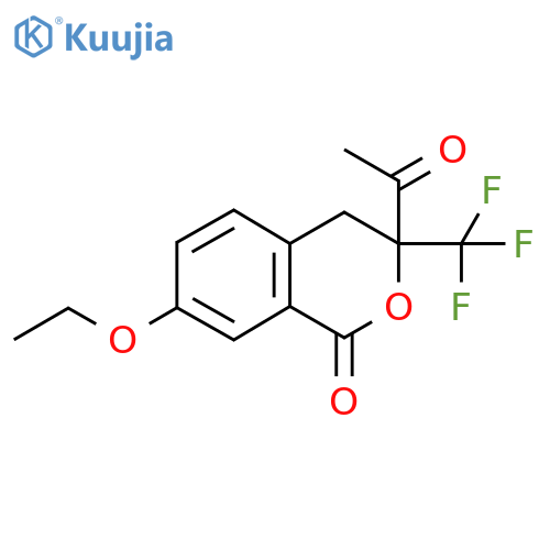 3-acetyl-7-ethoxy-3-(trifluoromethyl)-4H-isochromen-1-one structure