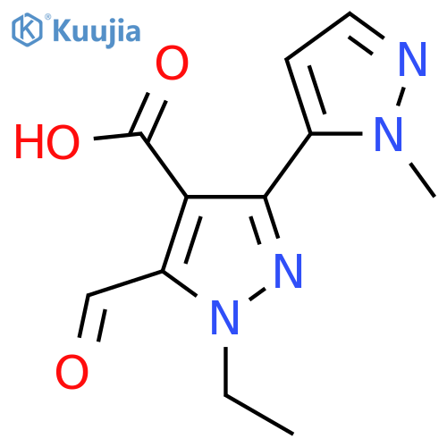 1-ethyl-5-formyl-3-(1-methyl-1H-pyrazol-5-yl)-1H-pyrazole-4-carboxylic acid structure