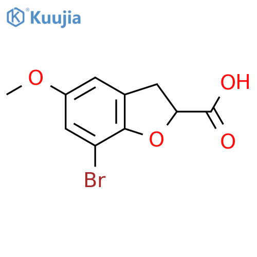 7-Bromo-5-methoxy-2,3-dihydro-1-benzofuran-2-carboxylic acid structure
