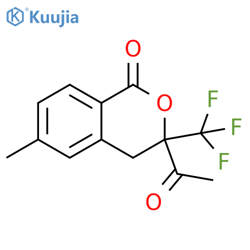 1H-2-Benzopyran-1-one, 3-acetyl-3,4-dihydro-6-methyl-3-(trifluoromethyl)- structure