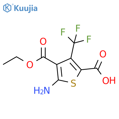 5-amino-4-(ethoxycarbonyl)-3-(trifluoromethyl)thiophene-2-carboxylic acid structure