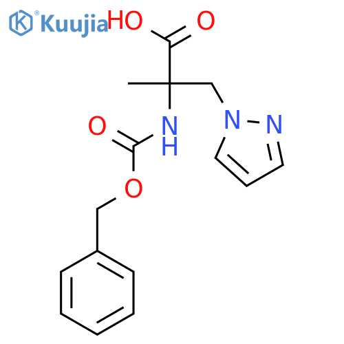 2-{(benzyloxy)carbonylamino}-2-methyl-3-(1H-pyrazol-1-yl)propanoic acid structure