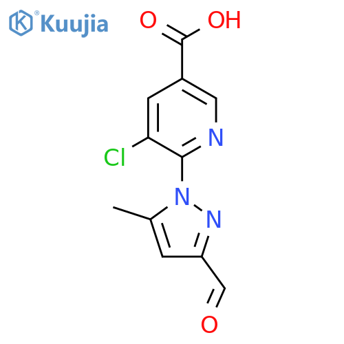 5-chloro-6-(3-formyl-5-methyl-1H-pyrazol-1-yl)pyridine-3-carboxylic acid structure