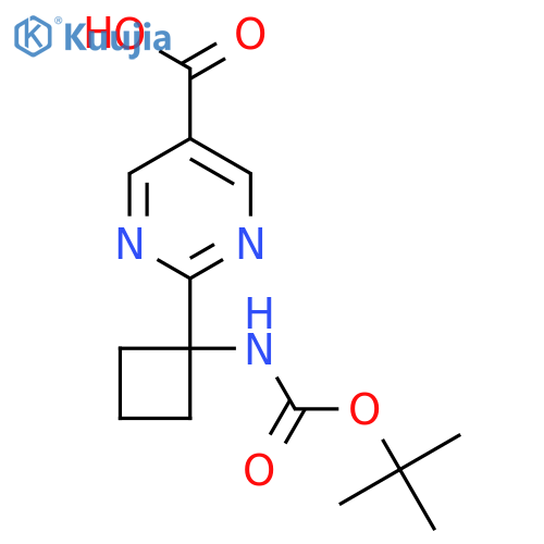 2-[1-[(2-Methylpropan-2-yl)oxycarbonylamino]cyclobutyl]pyrimidine-5-carboxylic acid structure