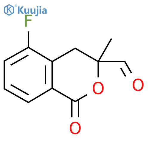 5-fluoro-3-methyl-1-oxo-4H-isochromene-3-carbaldehyde structure