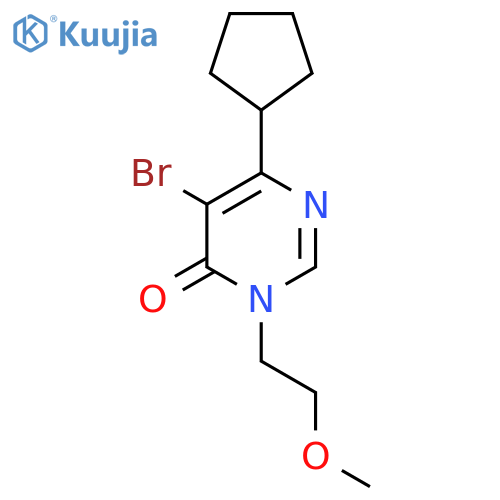 5-bromo-6-cyclopentyl-3-(2-methoxyethyl)-3,4-dihydropyrimidin-4-one structure