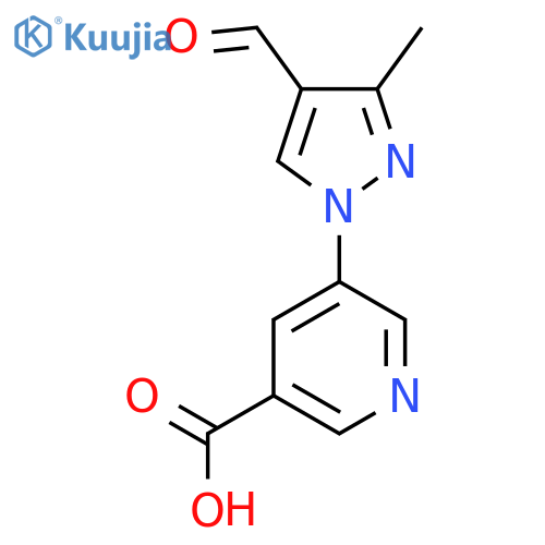 5-(4-formyl-3-methyl-1H-pyrazol-1-yl)pyridine-3-carboxylic acid structure