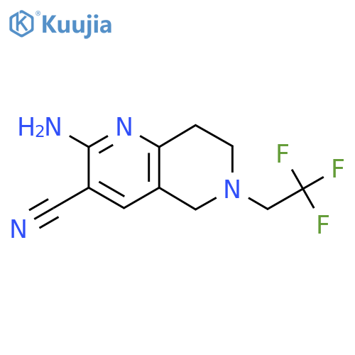 2-amino-6-(2,2,2-trifluoroethyl)-5,6,7,8-tetrahydro-1,6-naphthyridine-3-carbonitrile structure
