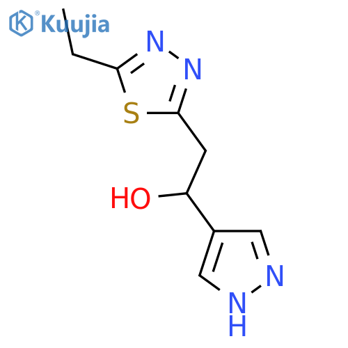 2-(5-ethyl-1,3,4-thiadiazol-2-yl)-1-(1H-pyrazol-4-yl)ethan-1-ol structure