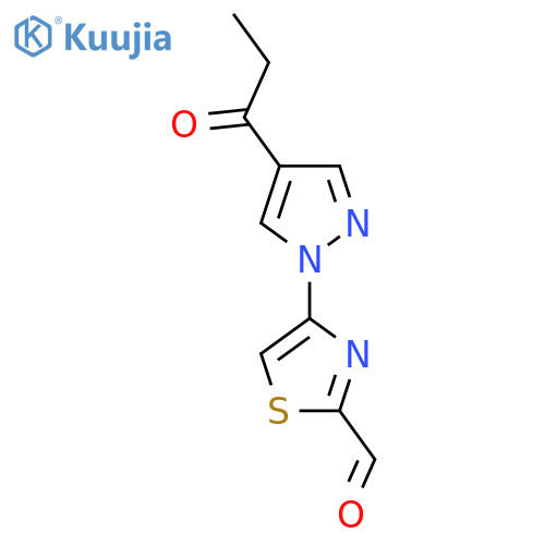 4-(4-propanoyl-1H-pyrazol-1-yl)-1,3-thiazole-2-carbaldehyde structure