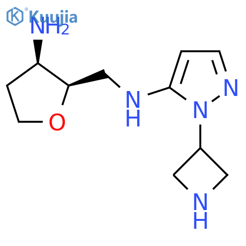 rac-N-{(2R,3R)-3-aminooxolan-2-ylmethyl}-1-(azetidin-3-yl)-1H-pyrazol-5-amine structure