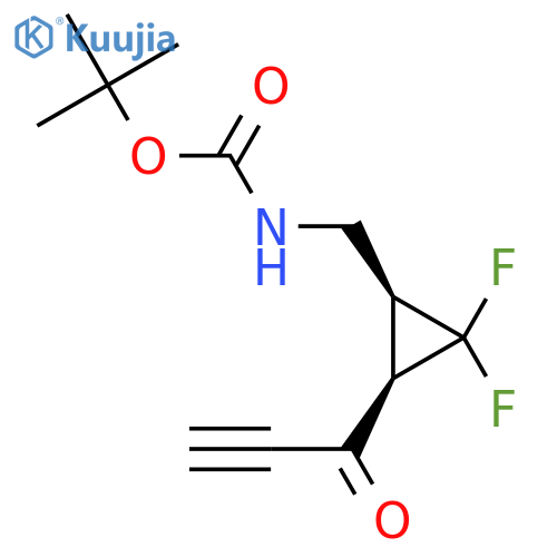 rac-tert-butyl N-{[(1R,3S)-2,2-difluoro-3-(prop-2-ynoyl)cyclopropyl]methyl}carbamate structure