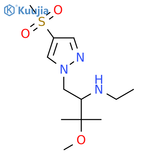 ethyl1-(4-methanesulfonyl-1H-pyrazol-1-yl)-3-methoxy-3-methylbutan-2-ylamine structure