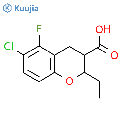 6-chloro-2-ethyl-5-fluoro-3,4-dihydro-2H-1-benzopyran-3-carboxylic acid structure