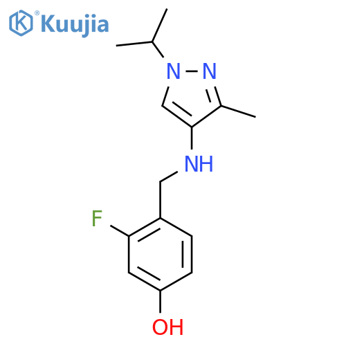 3-fluoro-4-({3-methyl-1-(propan-2-yl)-1H-pyrazol-4-ylamino}methyl)phenol structure