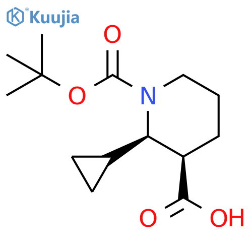 rac-(2R,3R)-1-(tert-butoxy)carbonyl-2-cyclopropylpiperidine-3-carboxylic acid structure