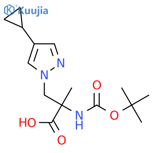 2-{(tert-butoxy)carbonylamino}-3-(4-cyclopropyl-1H-pyrazol-1-yl)-2-methylpropanoic acid structure