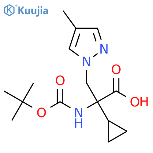 2-{(tert-butoxy)carbonylamino}-2-cyclopropyl-3-(4-methyl-1H-pyrazol-1-yl)propanoic acid structure