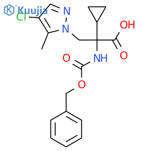 2-{(benzyloxy)carbonylamino}-3-(4-chloro-5-methyl-1H-pyrazol-1-yl)-2-cyclopropylpropanoic acid structure