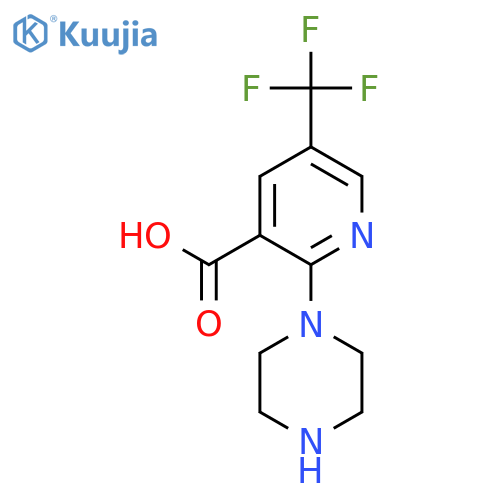 2-(piperazin-1-yl)-5-(trifluoromethyl)pyridine-3-carboxylic acid structure