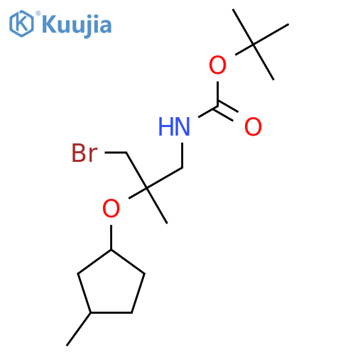 tert-butyl N-{3-bromo-2-methyl-2-(3-methylcyclopentyl)oxypropyl}carbamate structure