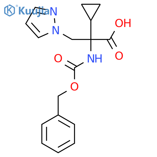 2-{(benzyloxy)carbonylamino}-2-cyclopropyl-3-(1H-pyrazol-1-yl)propanoic acid structure
