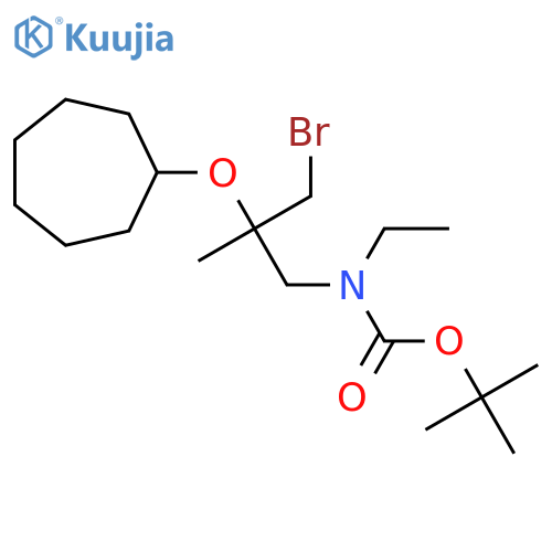 tert-butyl N-3-bromo-2-(cycloheptyloxy)-2-methylpropyl-N-ethylcarbamate structure