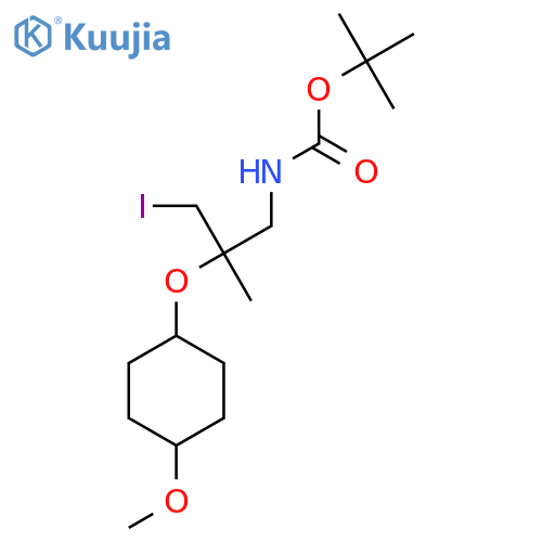 tert-butyl N-{3-iodo-2-(4-methoxycyclohexyl)oxy-2-methylpropyl}carbamate structure