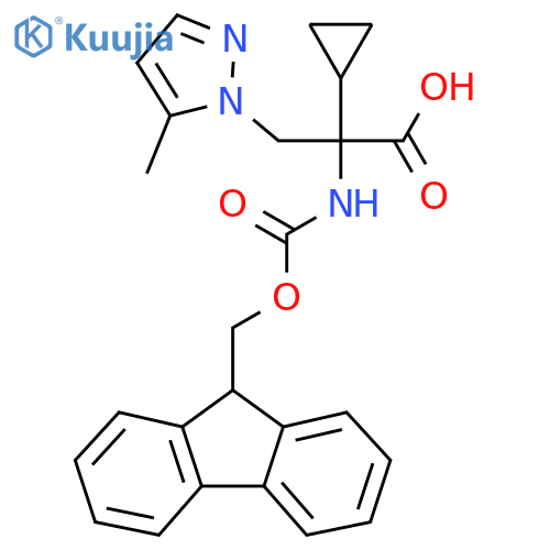 2-cyclopropyl-2-({(9H-fluoren-9-yl)methoxycarbonyl}amino)-3-(5-methyl-1H-pyrazol-1-yl)propanoic acid structure